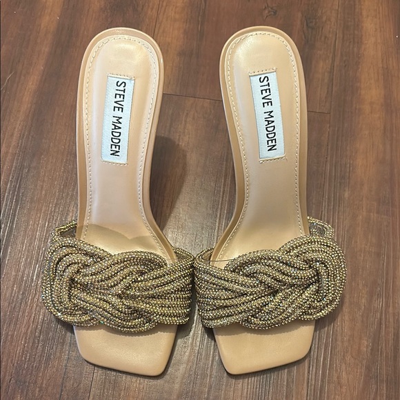 Steve Madden Shoes - Steve Madden Gold Beaded Knot Slide Heels
